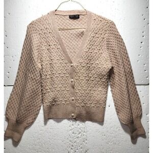 Joseph A Sweater Women Large Brown Button Up Long Sleeve Cardigan Bejeweled
